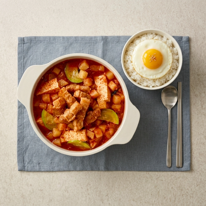 고기듬뿍김치찌개(큐브삼겹살)